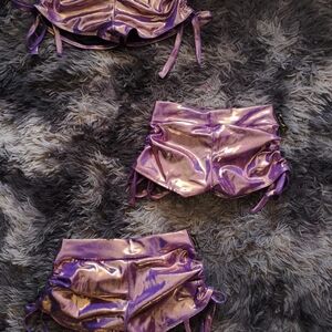 Metallic Shiny Purple Shorts With Side Adjustable Drawstrings